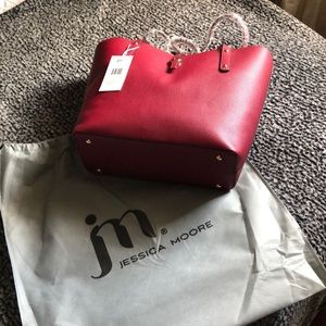 16x12 berry colored Jessica Moore Luxe Handbag including grey cover bag.